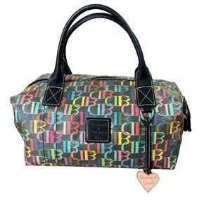 Vintage Dooney & Bourke Logo Rare Rainbow Coated Canvas & Leather Duffel Satchel